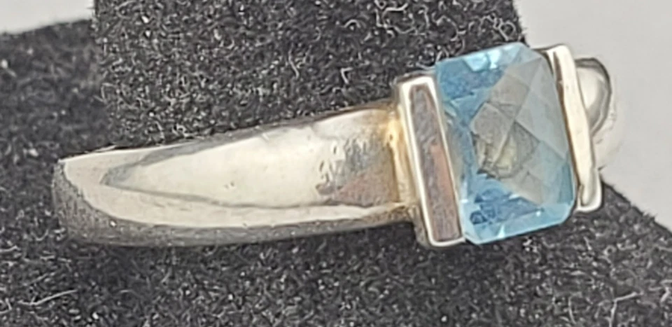 Elegante Conjunto de Canal Azul 💎 Topacio Solitario Anillo Plata Esterlina Talla 9 Foto 2 de 4