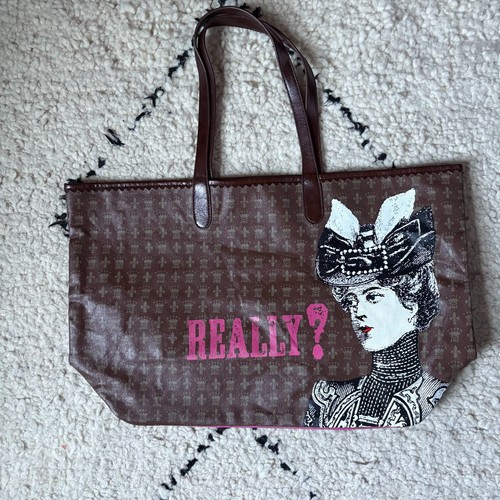 Jessica Kagan Cushman JKC Studio large coated canvas tote bag "Really?"
