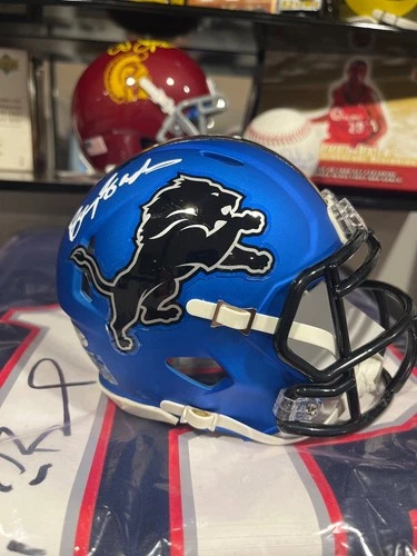 Barry Sanders signed mini helmet custom