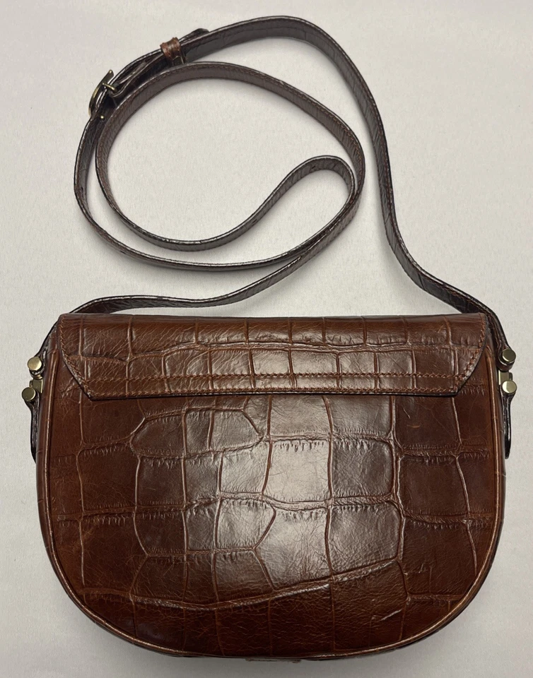 Bandolera de cuero de cocodrilo marrón en relieve Aigner de colección forro con logotipo Italia en muy buena condición Foto 3 de 4