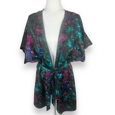 Vintage Lingerie Lucie Ann Floral Lace Trim Robe Size Medium Boudoir USA Made