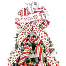 Christmas Tree Topper Wreath Bow Large Green Christmas Bow Tree Topper with R...