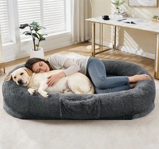 Large Plush Human Dog Bed with Raised Headrest  Side Pocket,Handle,65  41  12  