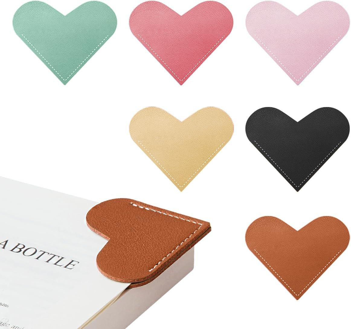 6Pcs Leather Heart Bookmarks for Reading Women, Cute Corner Page Book Marks f...