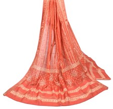 Sushila Vintage Orange Hand Block Dupatta Pure Cotton Silk Soft Long Stole