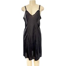 Vintage Camelot Womens Black Slip Cami Chemise Midi Dress Sheer Nylon Lace Sz 38