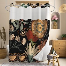 No Hook Shower Curtains for Bathroom with Snap in Liner, Waterproof Boho Show...