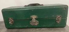 Simonsen Metal Tackle Tool Box Chicago  Vintage Green Two Fold Out Trays READ