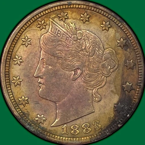 1883 Racketeer Gold Plating Liberty Head Nickel Almost Uncirculated Coin #32667