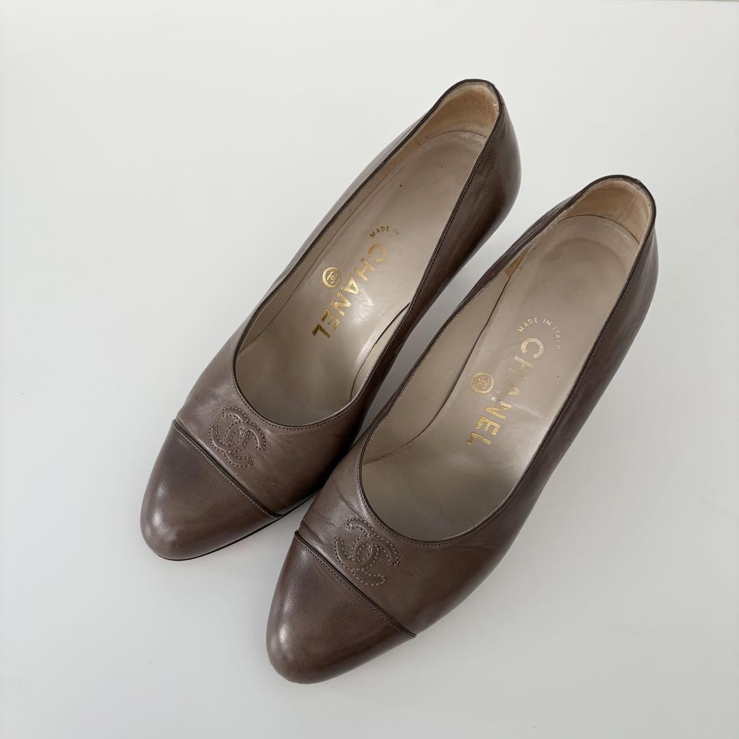 Rare CHANEL Brown High Heel Pumps Coco Mark Logo Embossed Women's Shoes Size 36