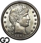1893 Barber Quarter, Nice Mint Luster, BU++, Tough This Nice