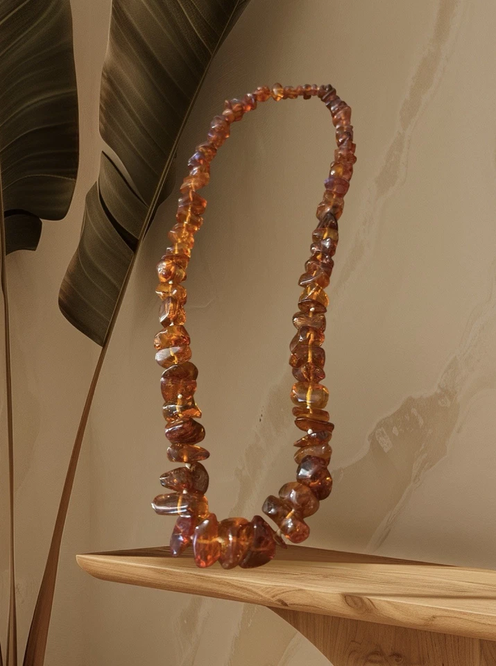 Beautiful Warm Amber Chunks Necklace! Perfect For Fall Fashions! - Image 2 of 4