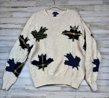 VINTAGE 90s Nautica Mens Chunky Hand Knit Sweater L Oversized 3D Leaf Pattern
