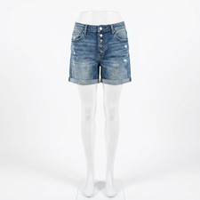 Risen High Rise Contrast Wash Button Fly Shorts Medium Blue/dark Blue