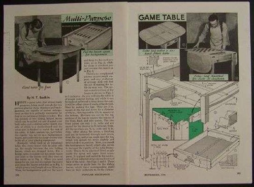 CARD & GAME TABLE 1941 How-To build PLANS Chess/Backgammon