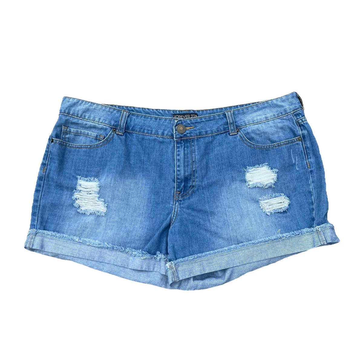 Short Hot Pants Forever 21 – Bleu, 100% Coton, Taille S, Fermeture Éclair (Occasion)