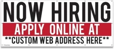 7'x16' Custom Now Hiring Banner Add Your Custom Website with Grommets
