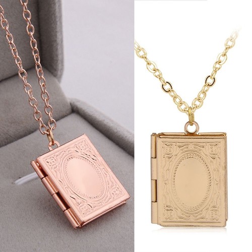 Fashion Book Jewelry Friend Necklace Square Shaped Photo Picture Locket Pendant - Picture 5 of 12
