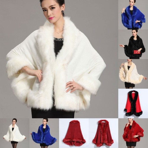 Damen Kunstfell Cape Hochzeit Umhang Braut Schal Oberbekleidung Winter Tops Cardigan  - Bild 1 von 33