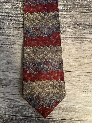 Bill Blass Burgundy Paisley Silk Necklace Tie with Gold Script VINTAGE 1990 main image 3