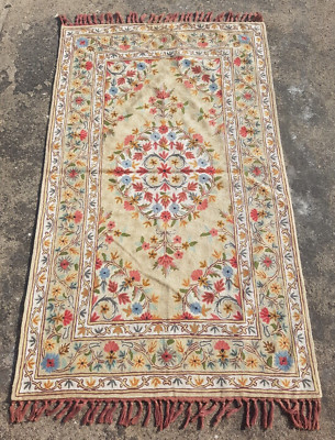 Vintage Woven Traditional Kashmiri Floral Multicolor Kelim Rug Carpet 154x93 cm