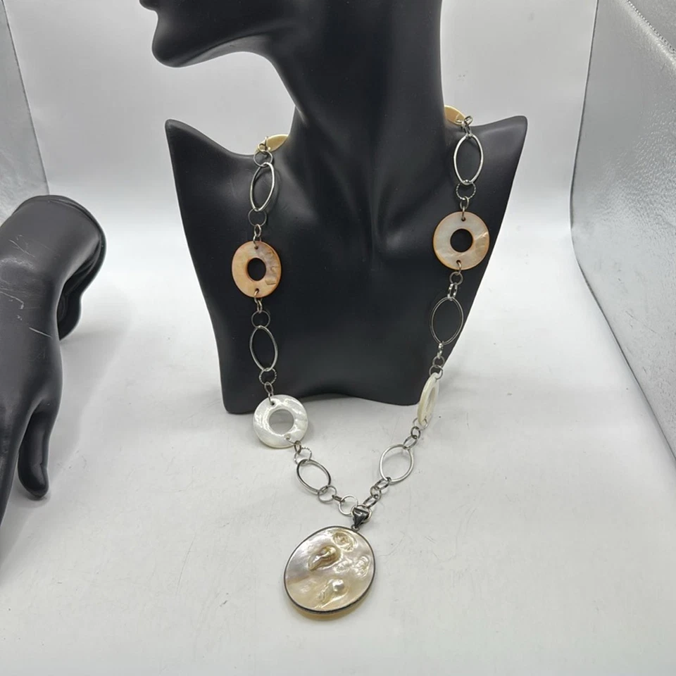 Collar de colección madreperla concha de abulón accesorio de joyería tono plata Foto 3 de 4