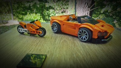 Lego + Mega Construx sports car and motorcycle moc