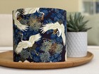 Oriental Navy Gold Lamp Shade Japanese Oriental Cranes Fabric Floral Blue Exotic