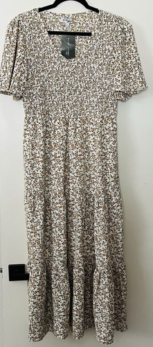 Women's Maxi Floral Dress Tiered Flowy Bell Sleeves Ditsy Cottagecore Prairie L