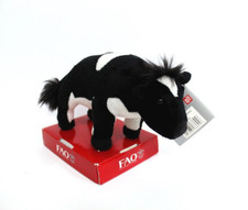 FAO Schwarz Cow Stuffed Animal Plush Toy L 7" H 4.5" Black White NWT