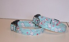 Wet Nose Designs Easter Bunnies  Flowers Dog Collar Spring on Blue Bunny