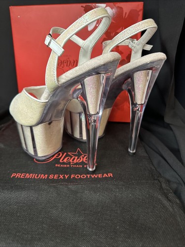 Pleaser Adore 710G Sexy Clear Opal Glitter Heel Platform Sandal Womens Size 9 - Picture 3 of 9