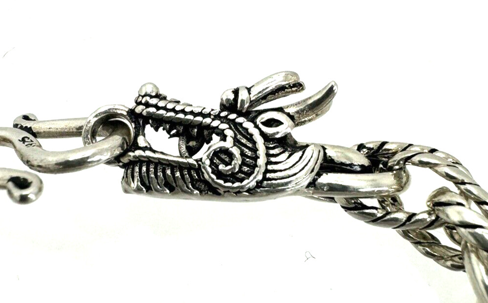 Solid Sterling Silver Oval Link Double Dragon Hea… - image 4