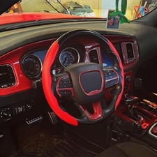 For Dodge Charger 15 Red Carbon Fiber Leather Car Steering Wheel Booster Cover For Dodge Charger 15 Red Carbon Fiber Leather Car Steering Wheel Booster Cover