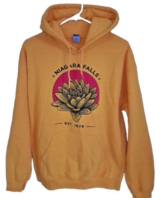 Niagara Falls Graphic Hooded Pullover Sweatshirt Size M Unisex Yellow Pre-owned 