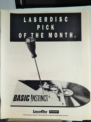 BASIC INSTINCT MOVIE ON LASERDISC ORIGINAL 1992 ADVERTISEMENT 