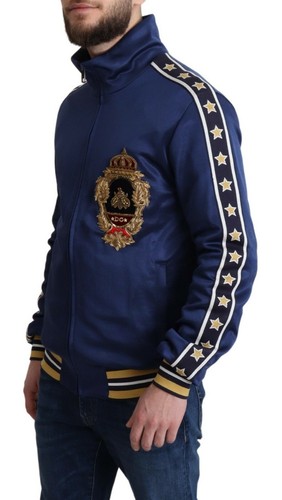 DOLCE & GABBANA Sweater Blue Heraldic Patch Striped King Bee IT50 / US40/L $2200 - Picture 5 of 11