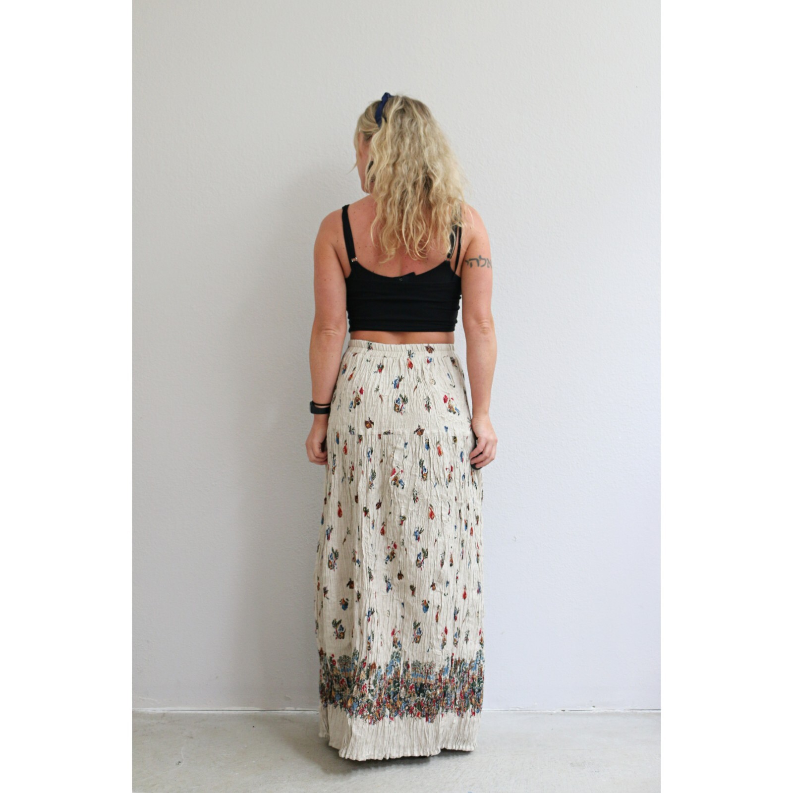 1990s Linen Blend Crinkle Broomstick Skirt Women's Sm… Gem