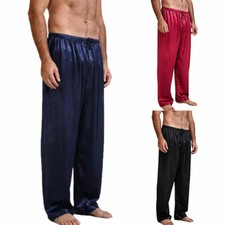 Men Pajamas Pants Silk Satin Sleep Bottoms Trouser Sleepwear Casual Cozy