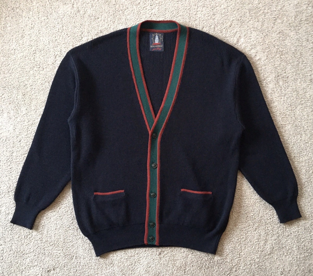 Vintage MALAGRIDA Yachting Navy Web Stripe Wool Blend Knit  