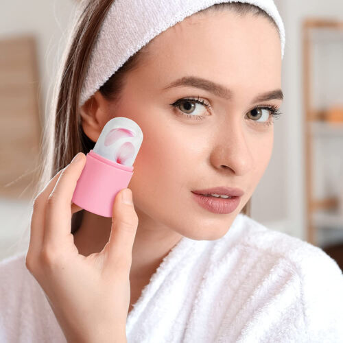 FACE ICE ROLLER MASSAGER MOULD UPGRADED DESIGN, REUSABLE SILICONE ROLLER - PINK