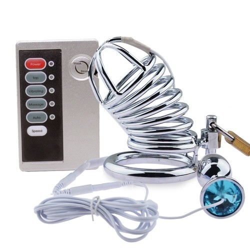 Schock Männlich Keuschheitsgerät Gürtel E-Stim Lock Ring Käfig Bondage Männer Trainer Stecker - Bild 15 von 43