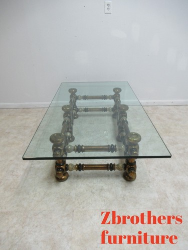 Large Vintage Italian Regency Bobbin Glass Top Gild Gilt Coffee Table - Picture 8 of 12