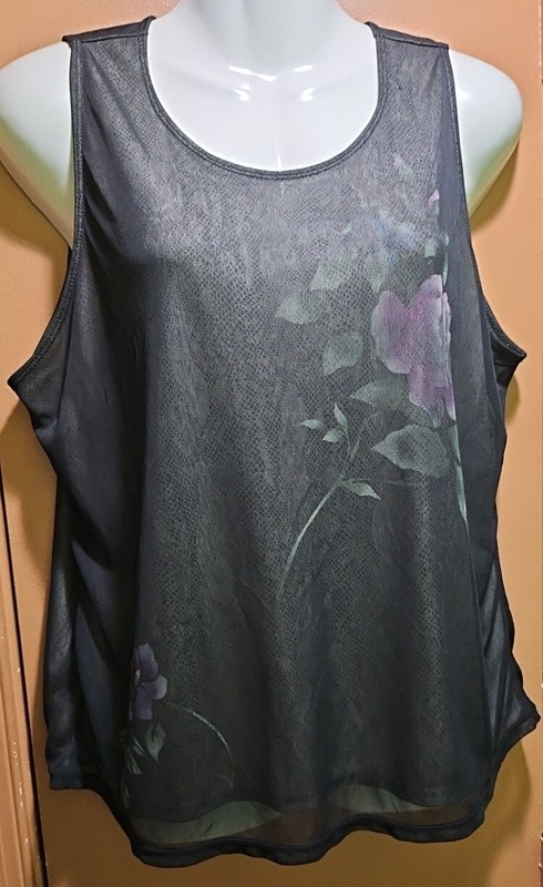 Carole Little: Black, Sleeveless, Slip Top With Roses, 1 button, Size XL