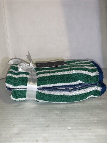 Max Studio Hand Towels (2) Blue Green White Stripes 100% Cotton 16 X 28” New NWT - Picture 3 of 5