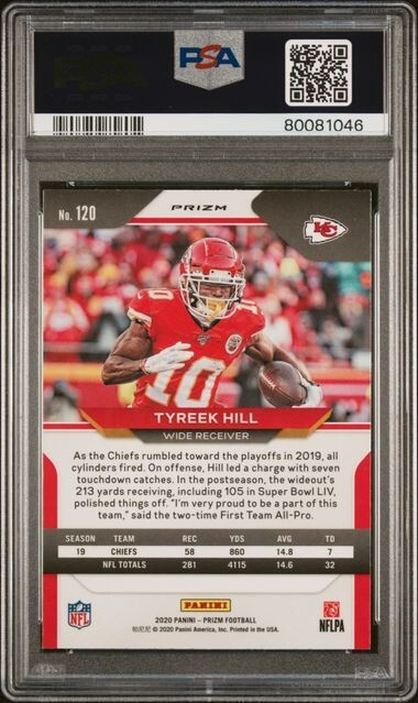 2020 Panini Prizm Tyreek Hill Red Ice PSA Gem 10 population 11 view 2