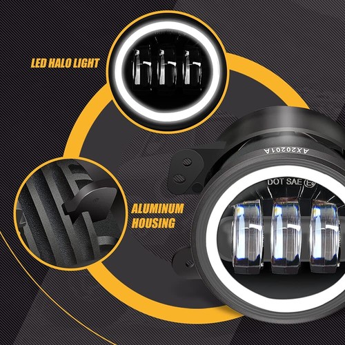 Halo LED 7" Headlight + Fog Light Kit Combo For Jeep Wrangler JK 2007-2018 - Picture 8 of 14
