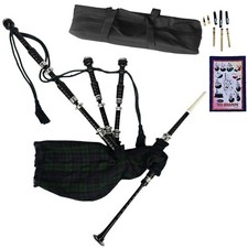 Great Highland Bagpipe Black Watch Tartan with Silver Mounts, Carry Bag Included