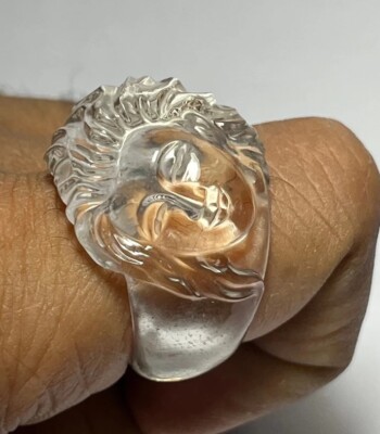 Natural Rock Crystal HandCarved Ladyhead Ring ring 9 US, Crystal Ring, Stone Rin