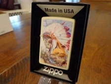 INDIAN CHIEF BUFFALO CREAM MATTE ZIPPO LIGHTER MINT IN BOX